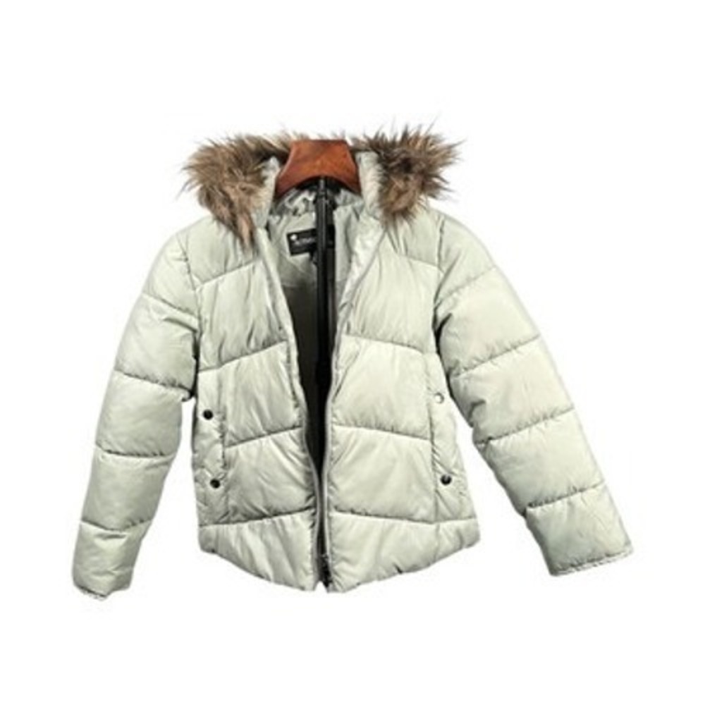 Rothschild Size M 10/12 Puffer Jacket Sage Green Faux Fur Hood Winter Coat